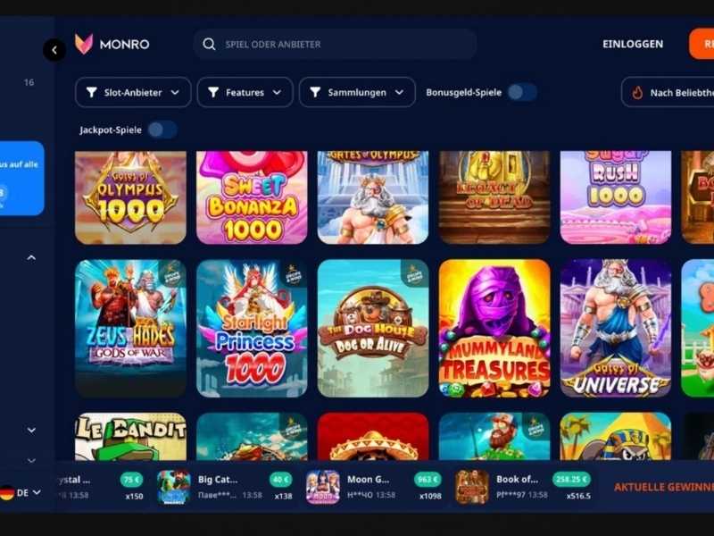 Spielekatalog im Casino Monro